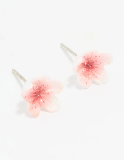 Boucles d’oreilles en acrylique blanc et rose Frangipani