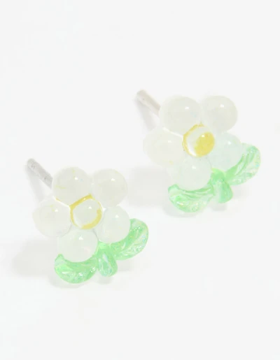 Acrylic Bubble White Daisy Stud Earrings