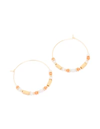 Gold Orange Beaded Hoop Earrings