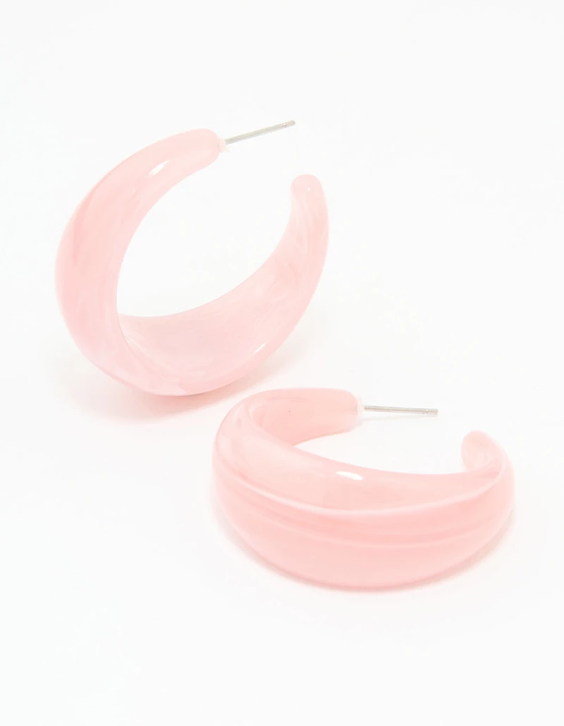 Pink Acrylic Marble Hoop Earrings