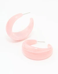 Pink Acrylic Marble Hoop Earrings