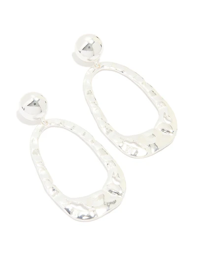 Silver Organic Rectangle Drop Earrings