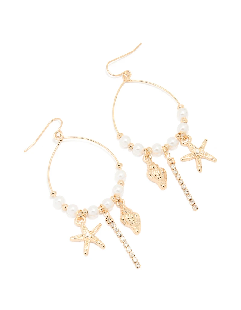 Gold Beaded Pearl Sea Drop Earrings