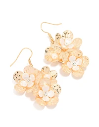 Gold Pearl Flower Drop Earrings