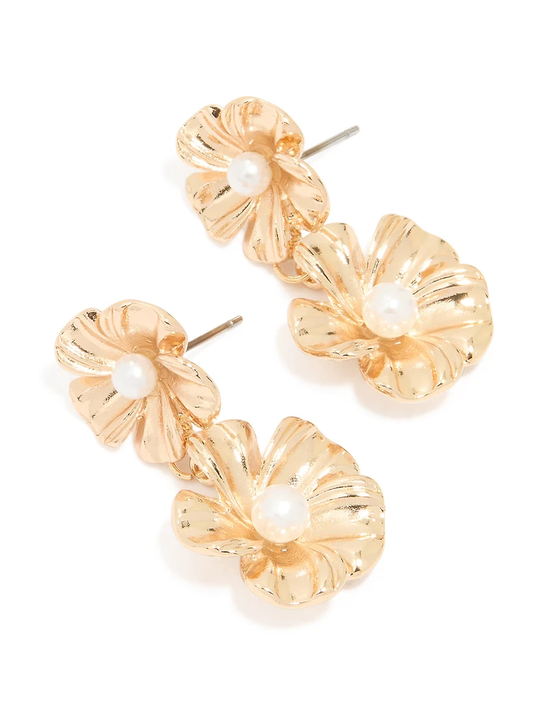 Gold Diamante Doorknocker Rectangle Stud Earrings
