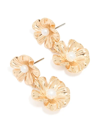 Gold Diamante Doorknocker Rectangle Stud Earrings