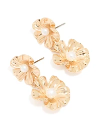 Gold Diamante Doorknocker Rectangle Stud Earrings