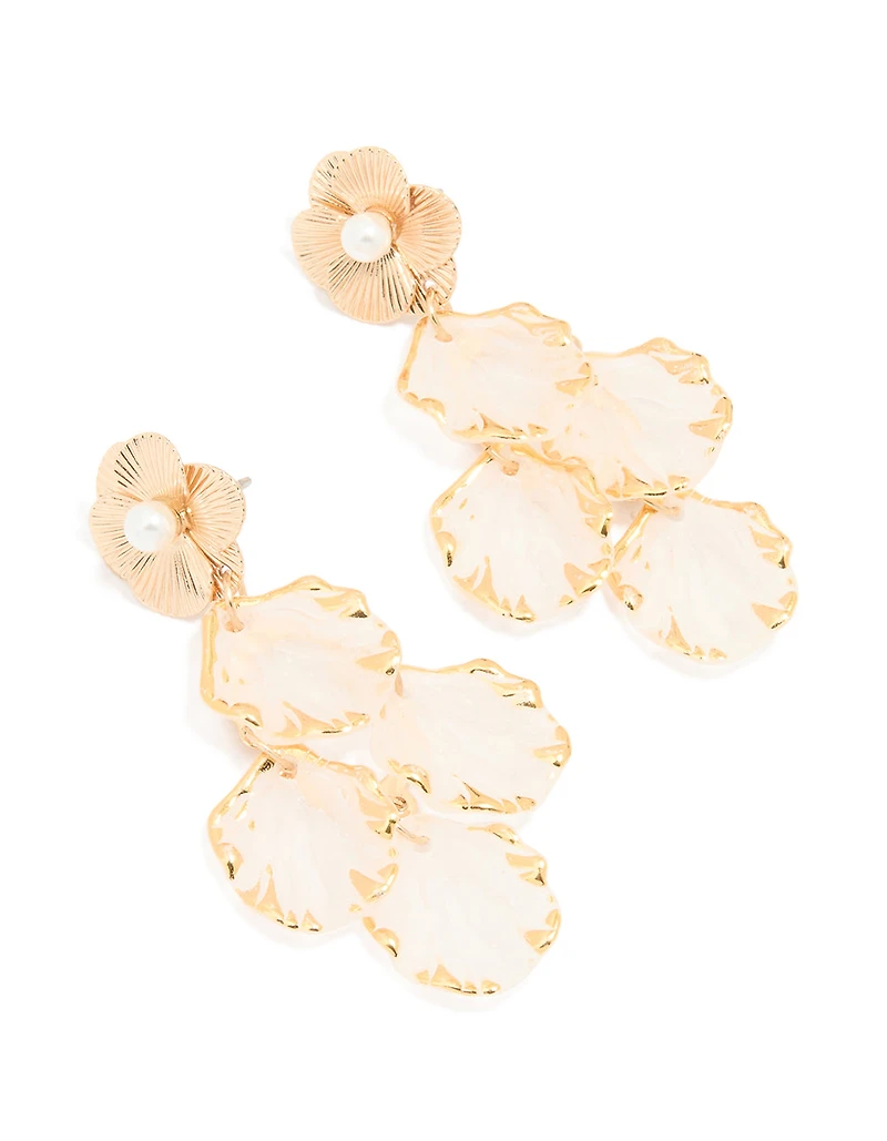 Gold Petal Drop Stud Earrings