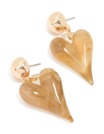 Gold Acrylic Heart Drop Earrings