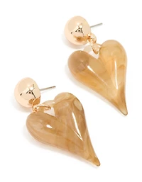 Gold Acrylic Heart Drop Earrings