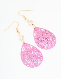 Boucles d’oreilles tombantes en filigrane rose diamant doré