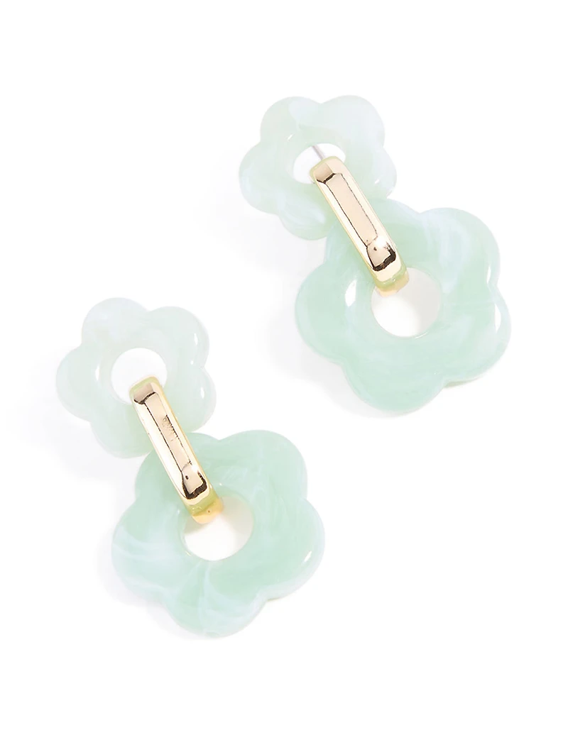 Boucles d’oreilles doubles en acrylique doré vert pour fleurs tombantes