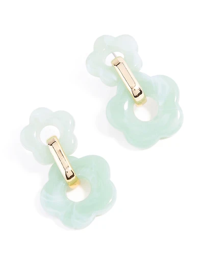 Boucles d’oreilles doubles en acrylique doré vert pour fleurs tombantes