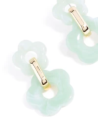 Boucles d’oreilles doubles en acrylique doré vert pour fleurs tombantes