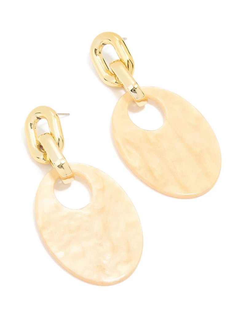 Gold Round Link Acrylic Drop Earrings