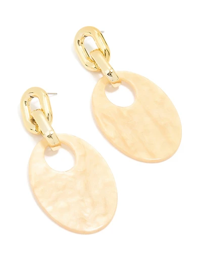 Gold Round Link Acrylic Drop Earrings