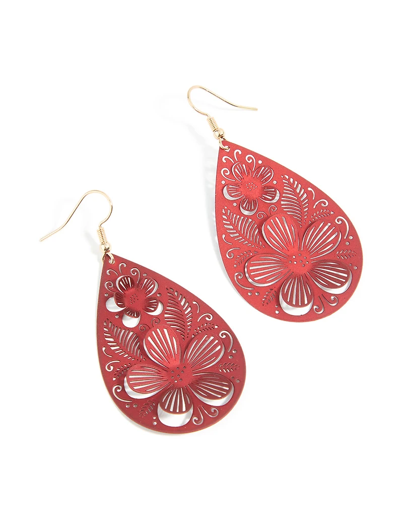 Boucles d’oreilles tombantes en filigrane 3D en filigrane doré rouge