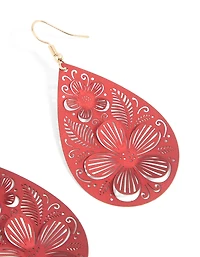 Boucles d’oreilles tombantes en filigrane 3D en filigrane doré rouge