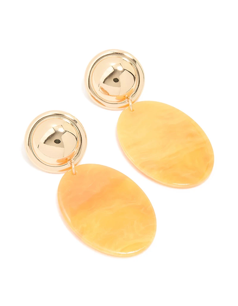 Gold Round & Oval Orange Acrylic Drop Earrings