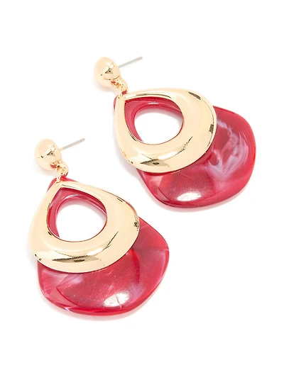 Boucles d’oreilles tombantes triangulaires courbées rouges dorées