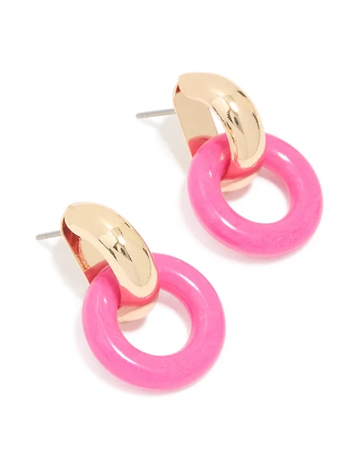 Gold Pink Acrylic Doorknocker Stud Earrings