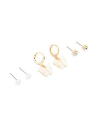 Pack de 3 boucles d’oreilles Gold Pearl Stud & Butterfly Huggie
