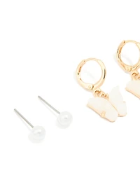 Pack de 3 boucles d’oreilles Gold Pearl Stud & Butterfly Huggie