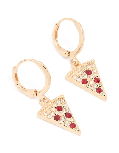 Gold Diamante Pizza Huggie Earrings