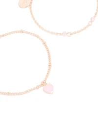 Rose Gold Pink Stone Heart Charm & Chain Bracelets 2-Pack