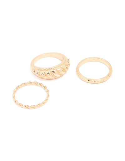 Gold Ribbed & Twisted Rings 3-Pack