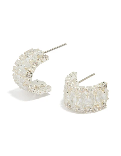 Silver Plated Cubic Zirconia Medium Hoop Earrings