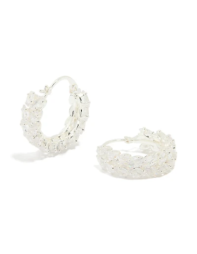 Boucles d’oreilles en cerceau en zircone cubique marquise plaquées argent