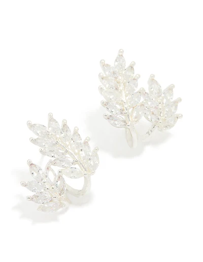 Boucles d’oreilles cubiques en zircone romaine à feuilles rampantes plaquées argent