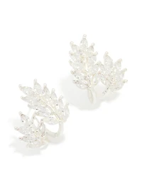 Boucles d’oreilles cubiques en zircone romaine à feuilles rampantes plaquées argent
