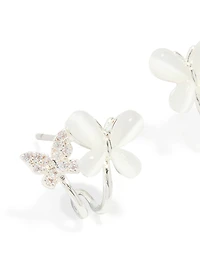 Boucles d’oreilles mini anneaux double papillon en zircone cubique plaquées argent