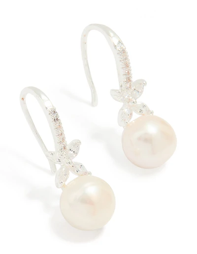 Silver Plated Pearl & Flower Hook Earrings