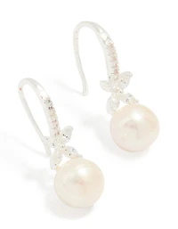 Silver Plated Pearl & Flower Hook Earrings