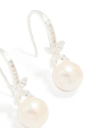 Silver Plated Pearl & Flower Hook Earrings