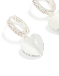 Silver Plated Cubic Zirconia Heart Drop Hoop Earrings