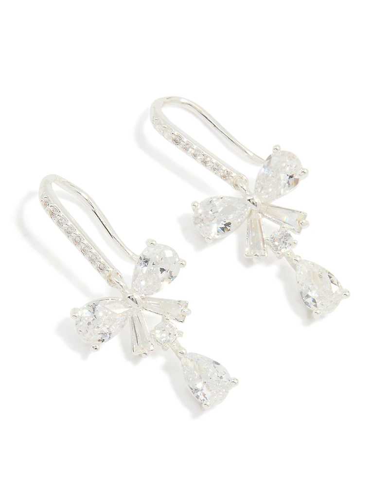 Silver Plated Cubic Zirconia Bow Teardrop Earrings