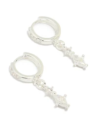 Silver Plated Cubic Zirconia Marquise Drop Huggie Earrings
