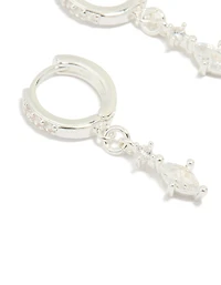 Silver Plated Cubic Zirconia Marquise Drop Huggie Earrings