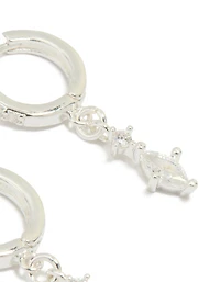 Silver Plated Cubic Zirconia Marquise Drop Huggie Earrings