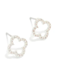 Silver Plated Cubic Zirconia Flower Outline Stud Earrings