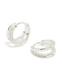 Silver Plated Cubic Zirconia Double Layered Hoop Earrings