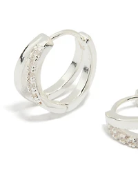 Boucles d’oreilles à cerceaux double couches en zircone cubique plaqués argent