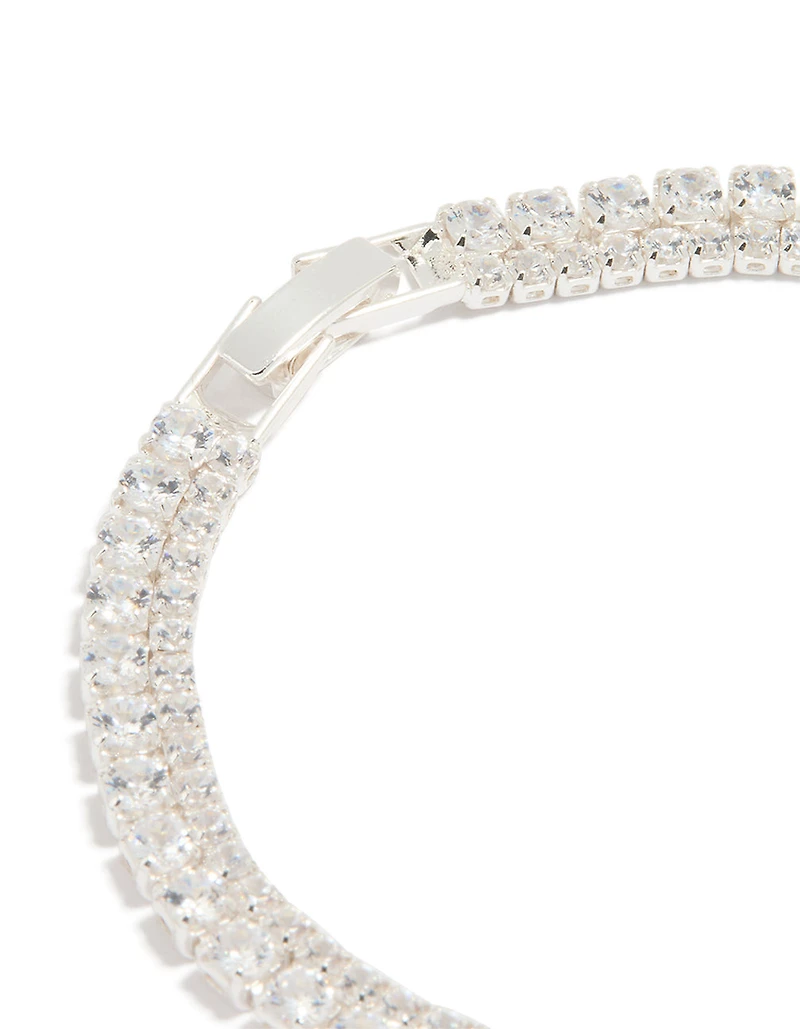 Silver Plated Cubic Zirconia Double Row Tennis Bracelet