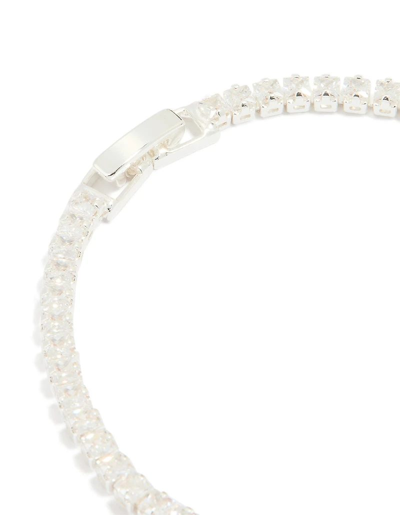 Bracelet de tennis en baguette cubique en zircone plaqué argent