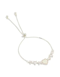 Silver Plated Mother Of Pearl & Cubic Zirconia Mini Heart Toggle Bracelet