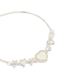 Silver Plated Mother Of Pearl & Cubic Zirconia Mini Heart Toggle Bracelet